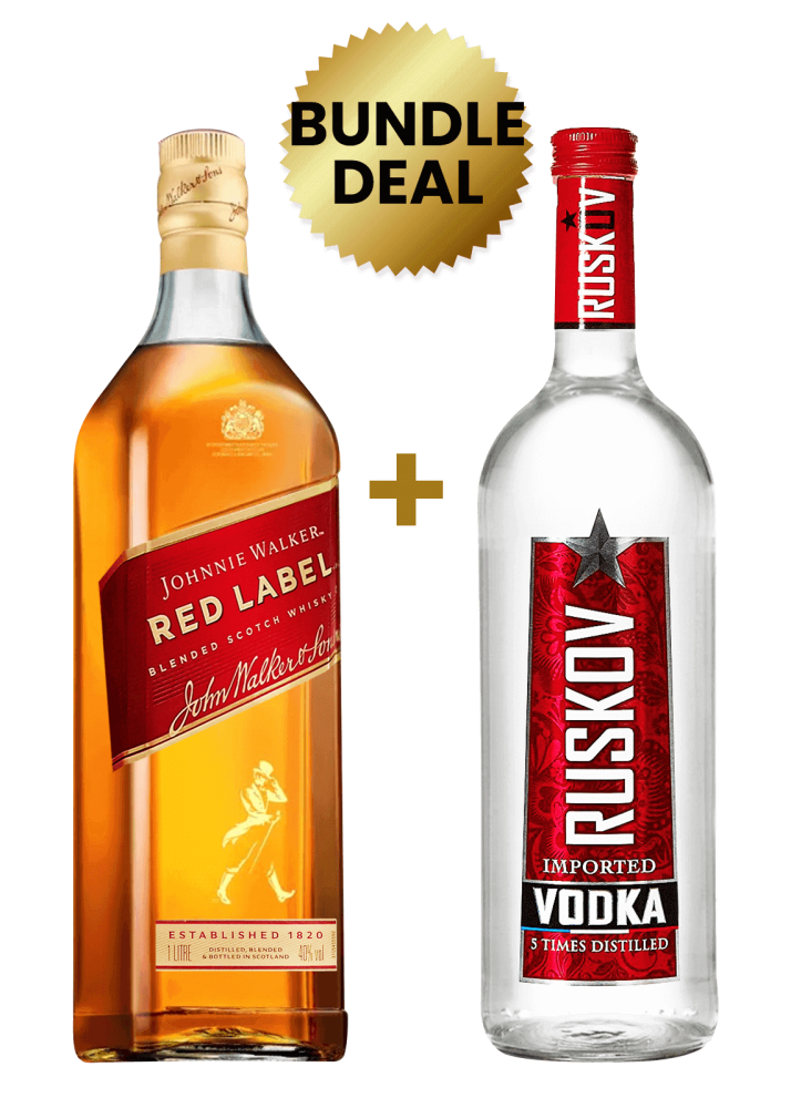 1 Btl Johnnie Walker Red Label 1 Ltr + 1 Btl Ruskov Vodka 1Lt