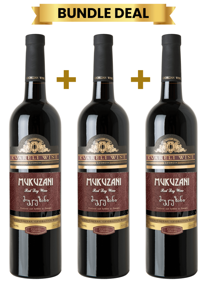 3 Btls Kvareli Wine Mukuzani Dry Red 75Cl Promo